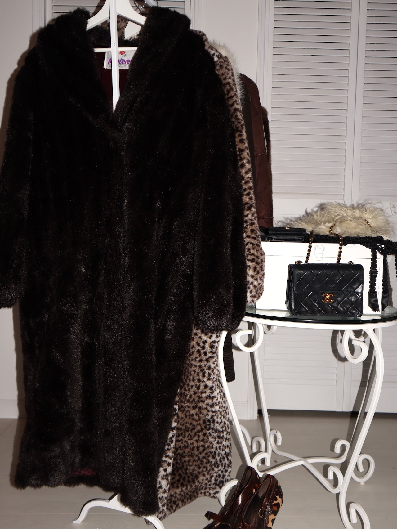Black bear long faux fur coat