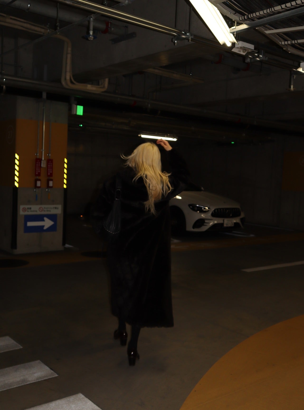 Black bear long faux fur coat