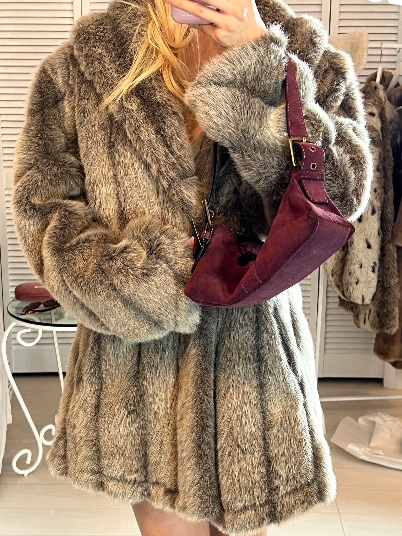 Luxury gray faux fur coat