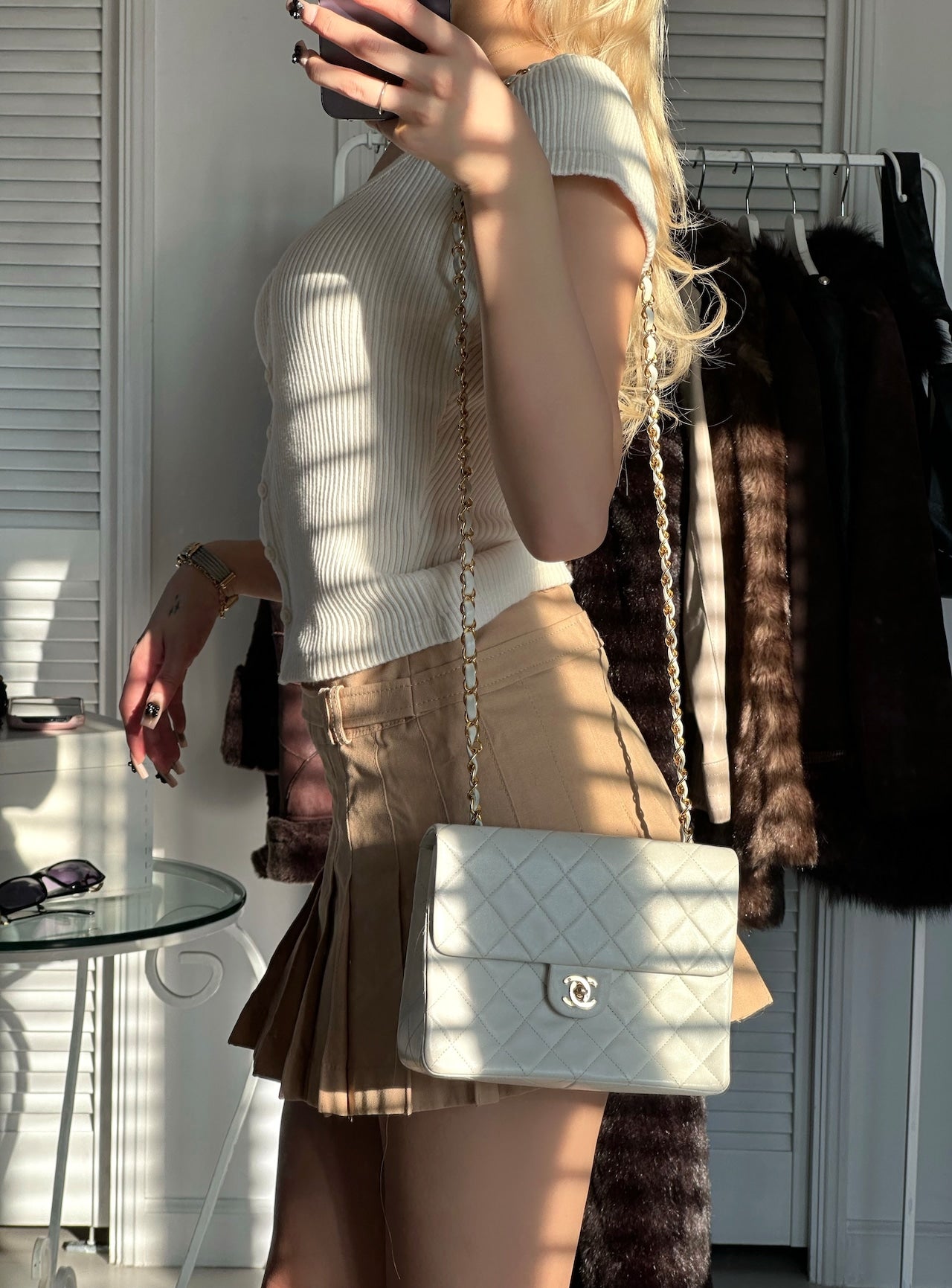 Vintage Burberry camel pleated skirt