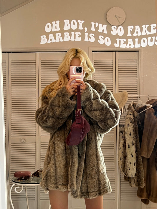 Luxury gray faux fur coat