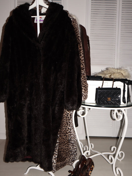 Black bear long faux fur coat