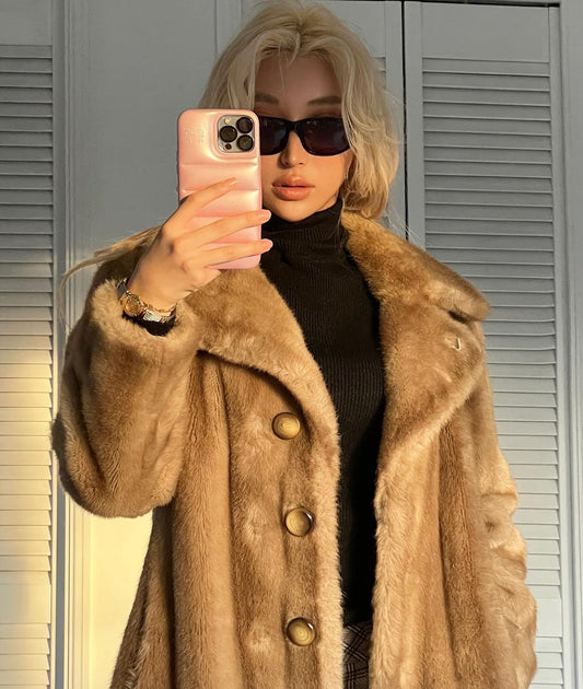 Classic long teddy faux fur coat