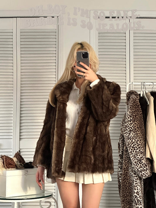 High class brown faux fur short coat