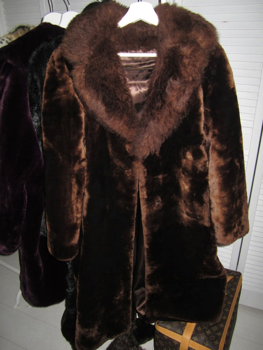 Dark chocolate velvet faux fur long coat