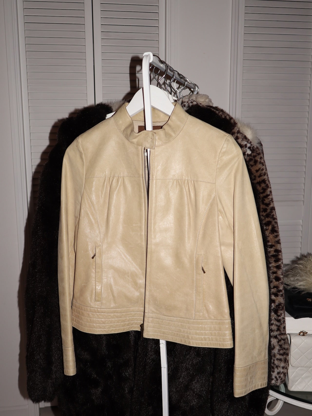 Lamb cream leather jacket